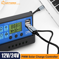 50A 60A PWM Solar Charge Controller 12V/24V  Solar Regulator USB 5V Panel Battery Regulator Intelligent LCD Display Solar System