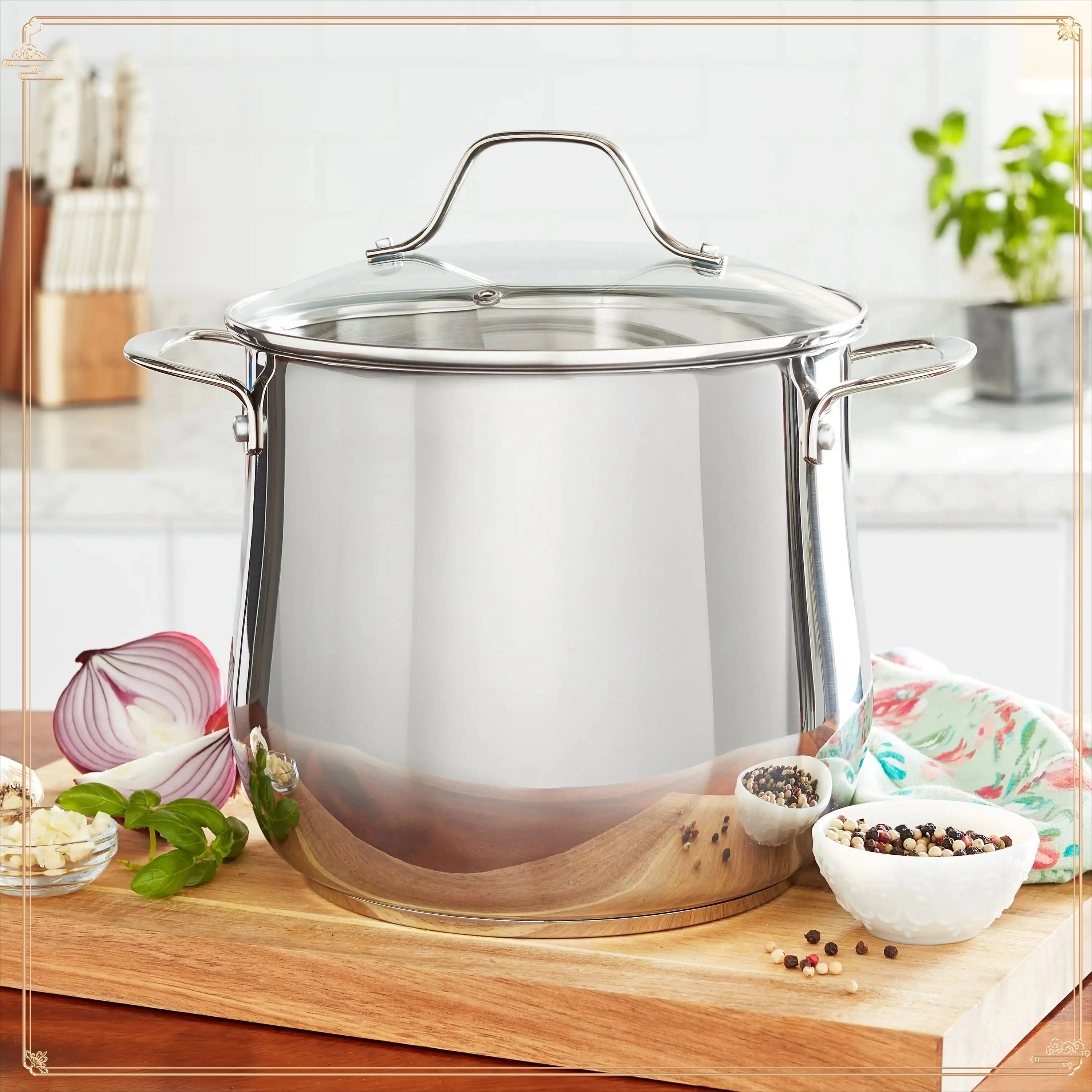 

8-QT Stainless Steel Stock Pot, Multi-Use for Soups, Stews, Pasta & Canning, Dishwasher Safe & Even Heating