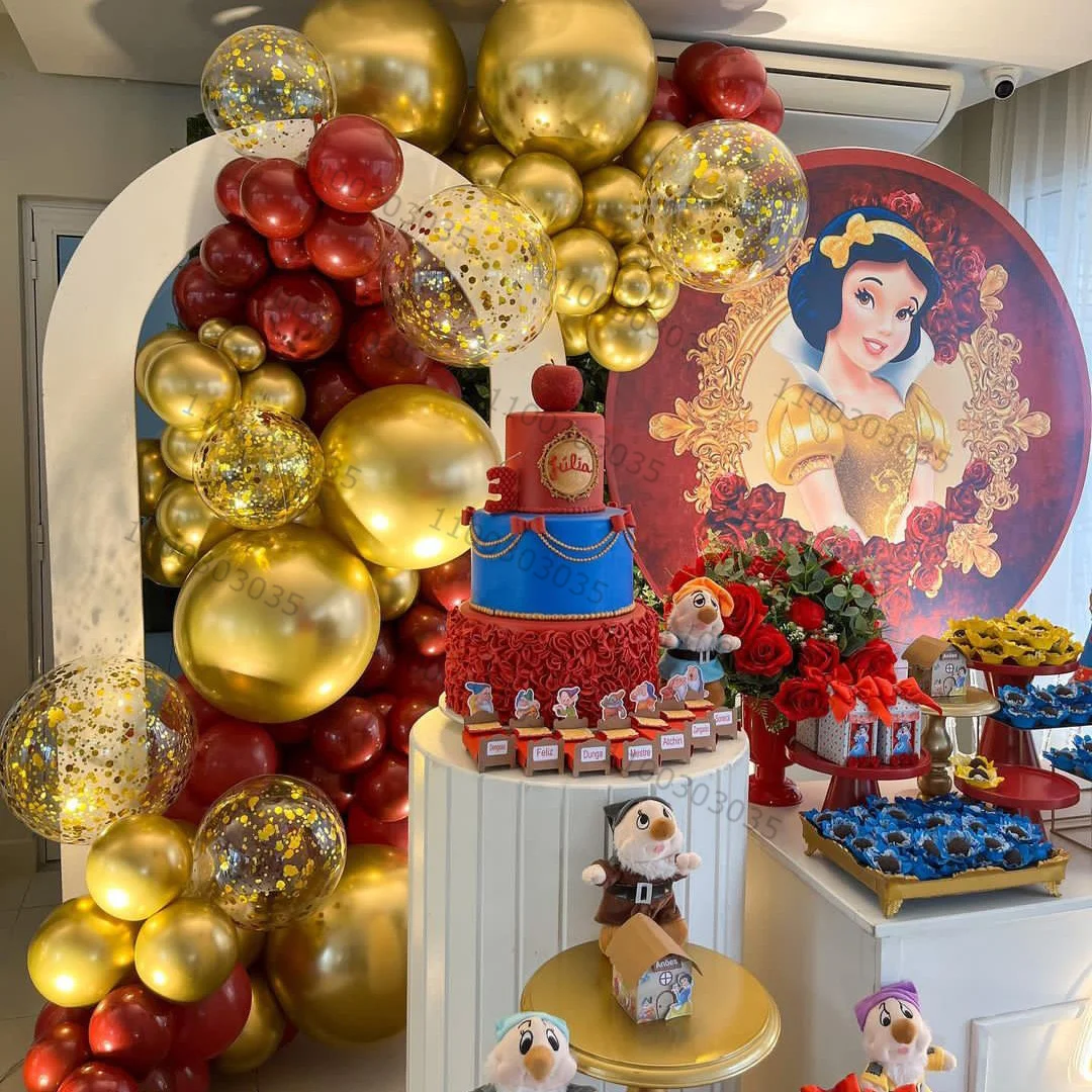 

107pcs Princess Snow White Foil Balloon Garland Arch Gold Red Latex Confetti Balloon Girls Birthday Baby Shower Party Decoration