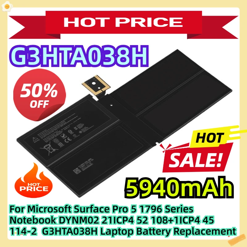 

For Microsoft Surface Pro 5 1796 Series Notebook DYNM02 21ICP4 52 108+1ICP4 45 114-2 G3HTA038H Laptop Battery Replacement