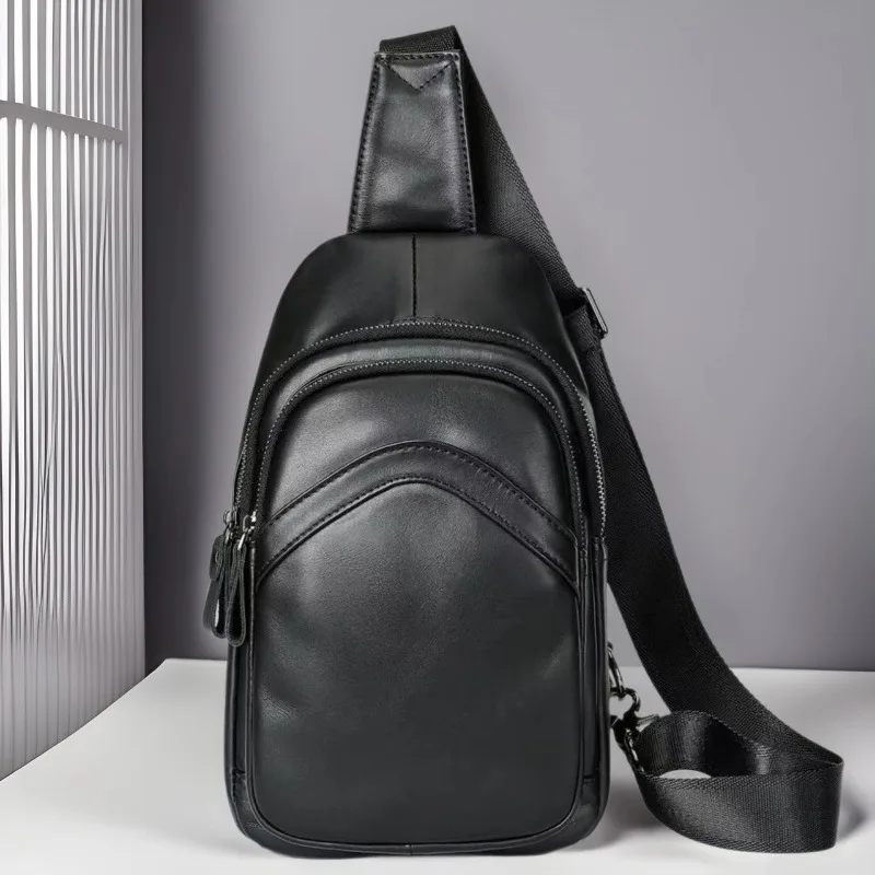 

New Men's Chest Bag Genuine Leather Crossbody Bag Large-capacity Cowhide Fashion Shoulder Bag Outdoor Sport Chest Backpack