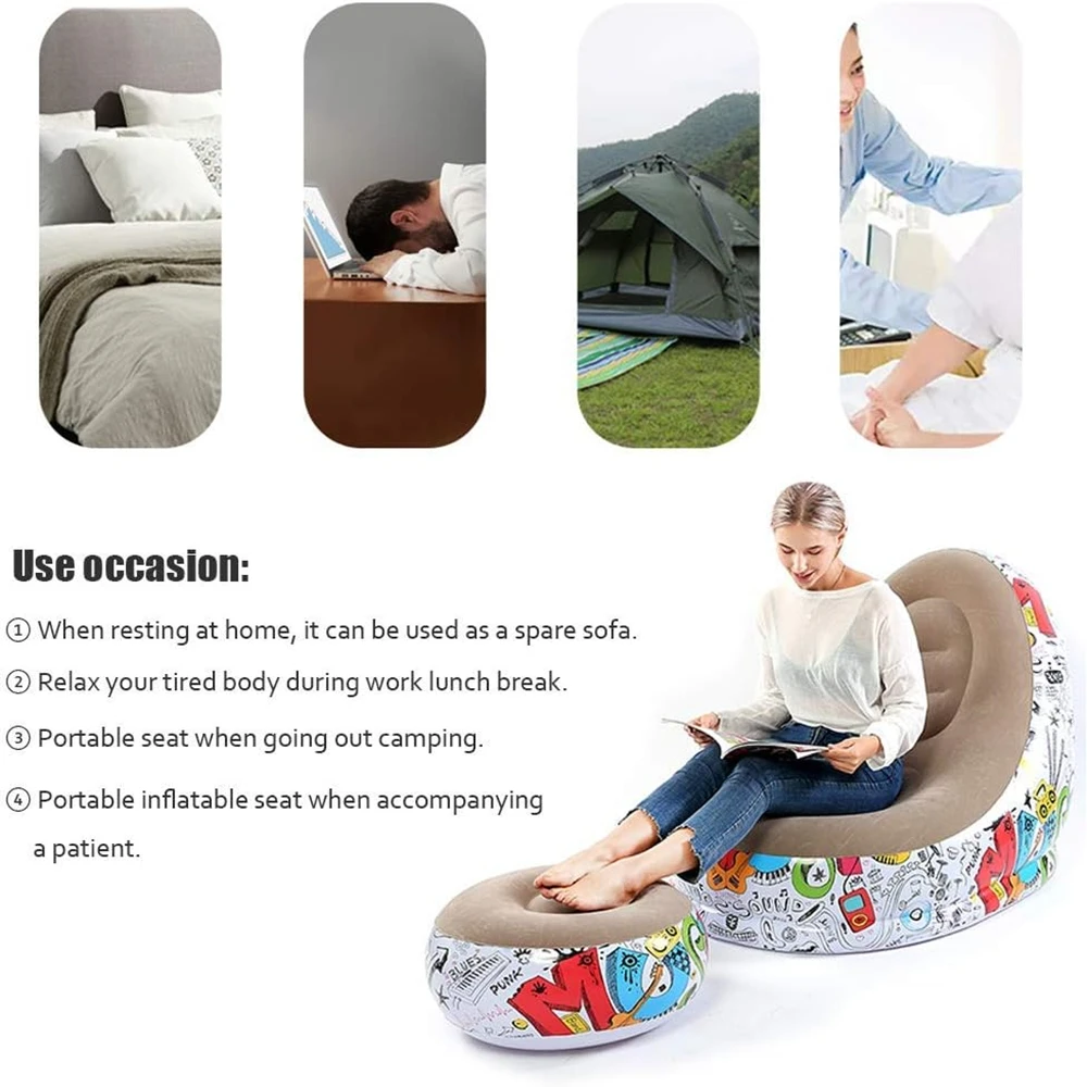 Inflatable Sofa-Flocking Surface-High Quailty PVC-Footstool-Rapid Inflation-For livingroomBedroom
