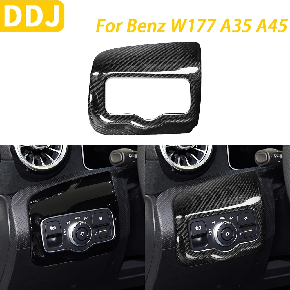 

Для Mercedes-Benz AMG A35 A45 W177 2020-2023 переключатель фар из настоящего углеродного волокна, крышка панели управления, аксессуары для модернизации автомобиля