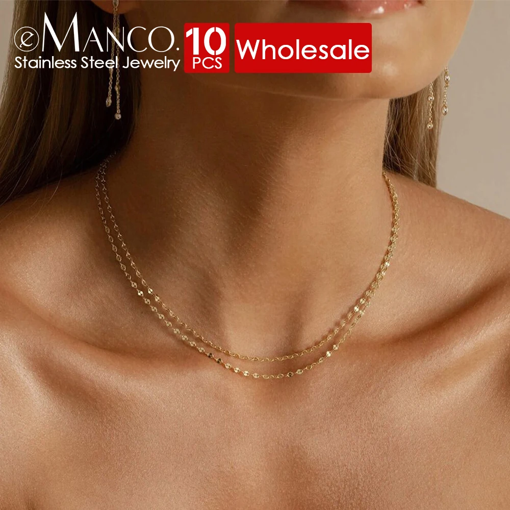 eManco 10PCS Original Niche Design Stainless Steel Adjustable Collarbone Chain Fashion Fine Jewelry Lip Chain Necklace