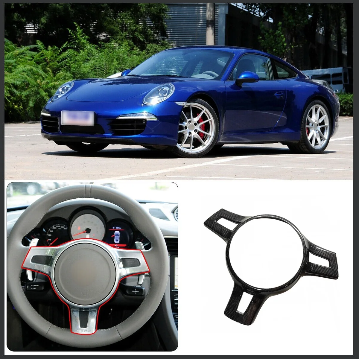 

Real Carbon Fiber Steering Wheel Trim Frame Cover Anti-scratch Protection Car Interior Accessories For Porsche 911 2010-2015