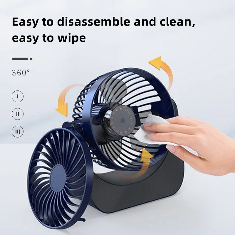 Ventilador enfriador de aire portátil recargable por USB, rotación de 360 °, 3 velocidades de viento de ventilador de escritorio, ventilador de refrigeración de aire silencioso para dormitorio, oficina, viajes