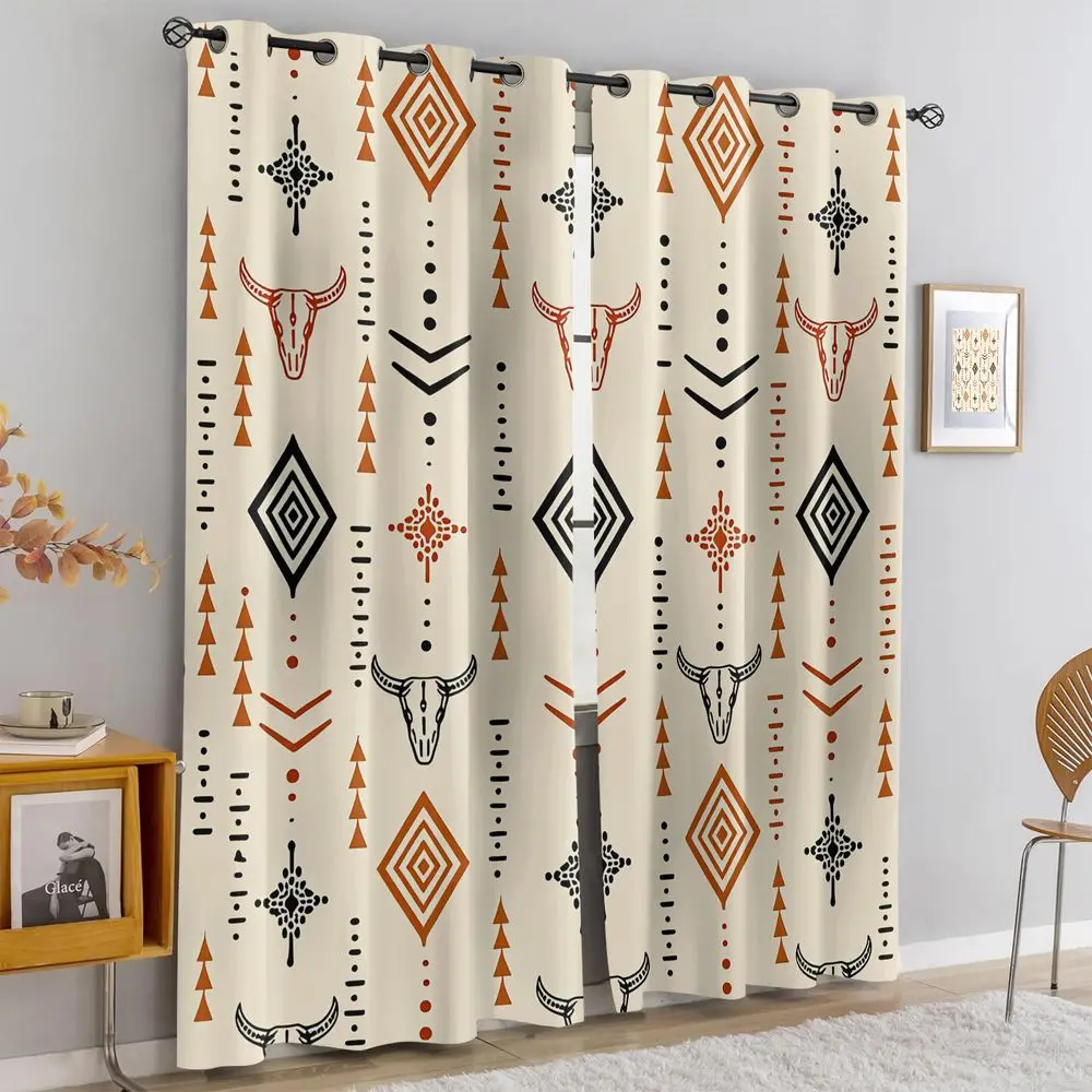 

Boho Southwestern Bull Skull Print Curtains Light Blocking Curtains Geometric Pattern Drapes for Living Room Bedroom Home Decor