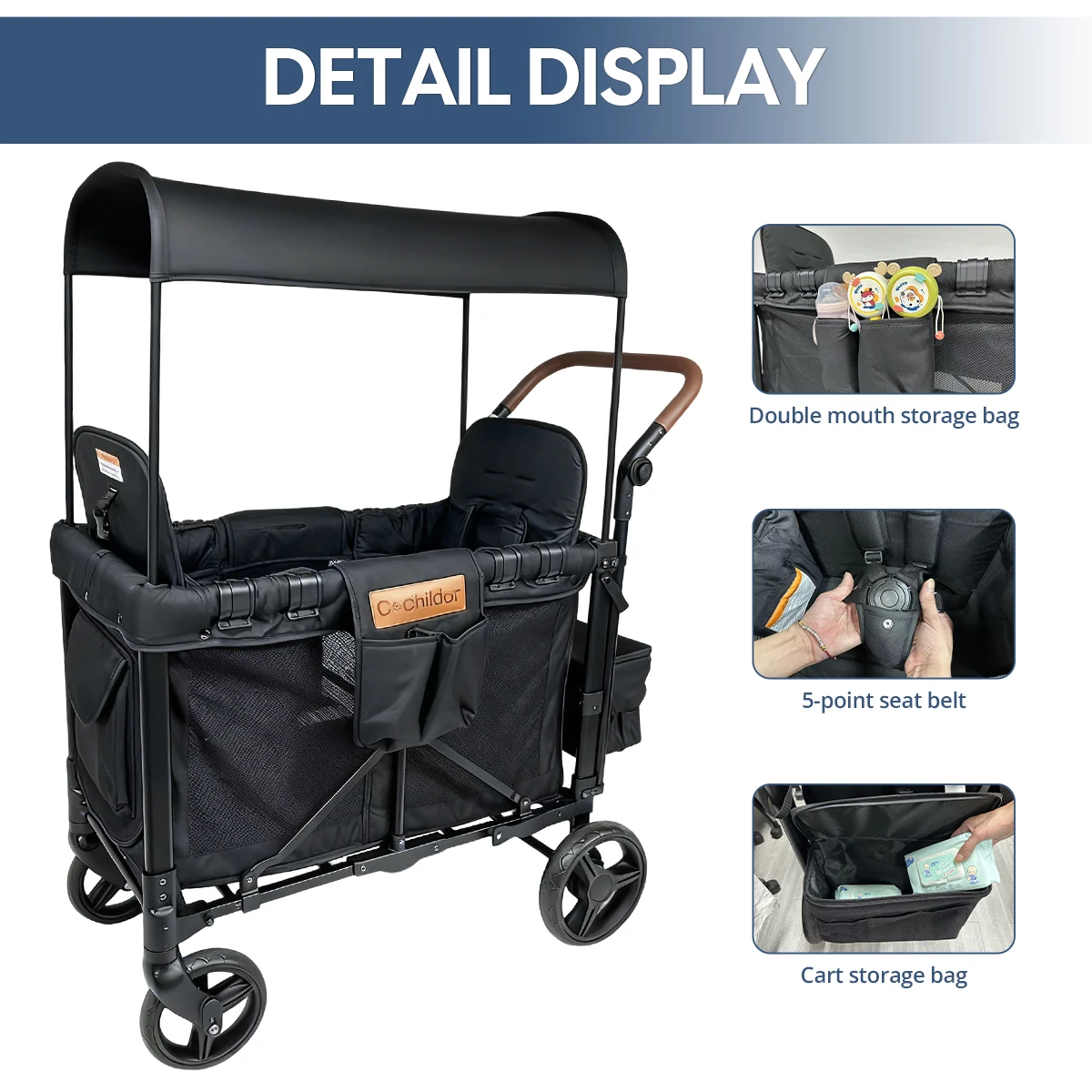 2-местная складная детская коляска, съемный фургон-кемпер на крыше, подходит для детей старше 6 месяцев, рождественские подарки