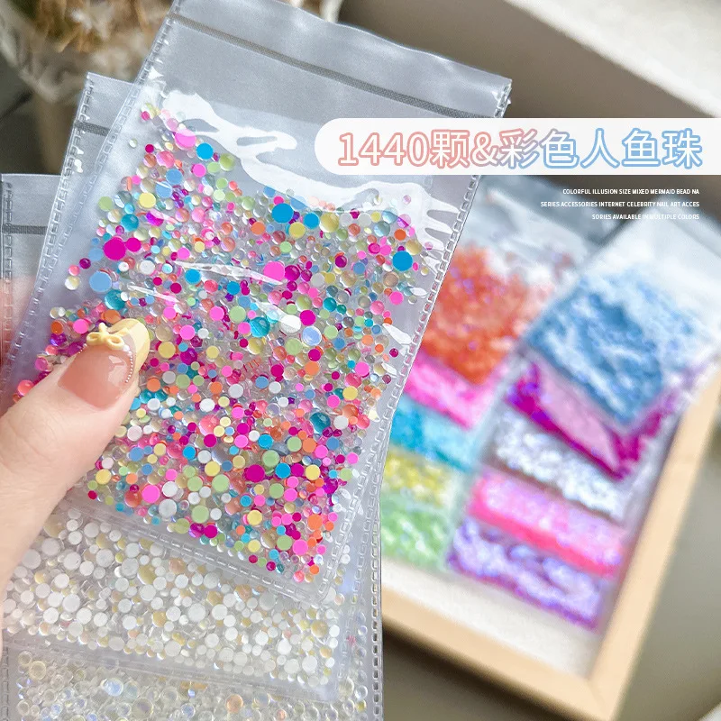 1440pcs/bag Mix Mermaid Tear Bubble Beads Nail Art Rhinestone 3D Glass Nail Art Decorations Garment Flat Bottom Rhinestone