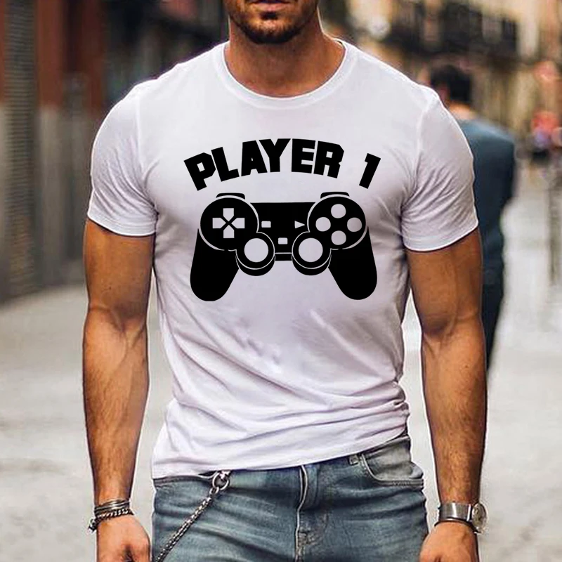 Player 1 Plarer 2 Couples T Shirt Letters Print Game Tshirt Fashion Short Sleeve Honeymoon Wife Husband Lovers Matching Shirt