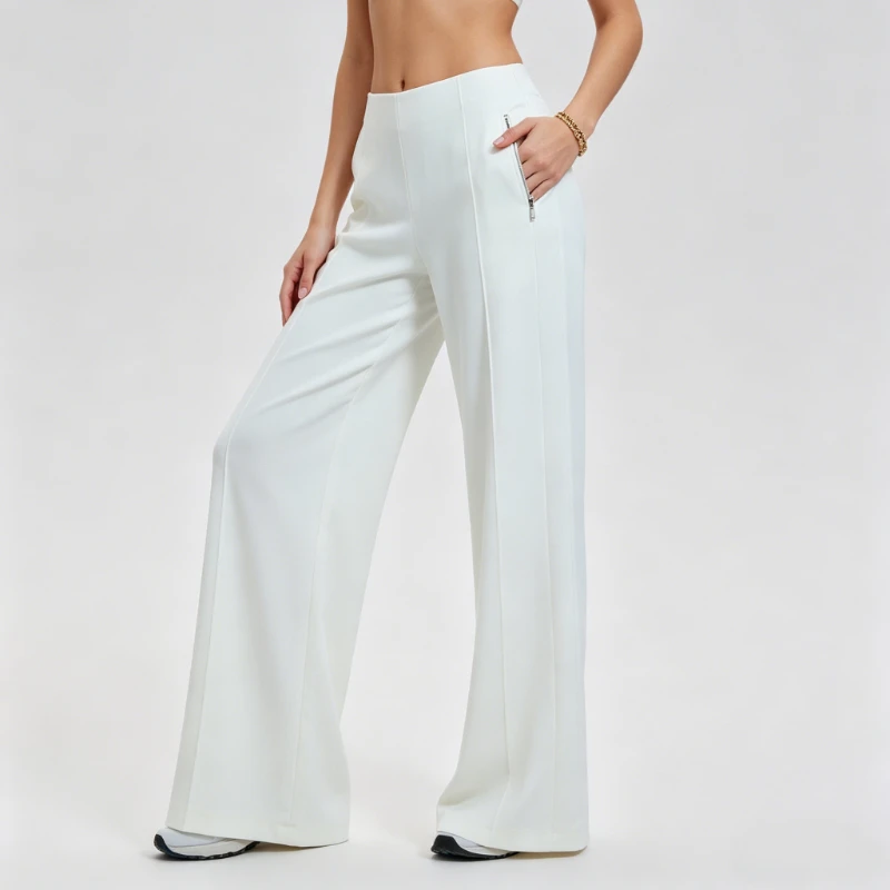 Women High Waist Wide Leg Yoga Pants Zip Pockets Loose Straight Trousers Running Cycling Gym Casual Athletic Outdoor Long Pants