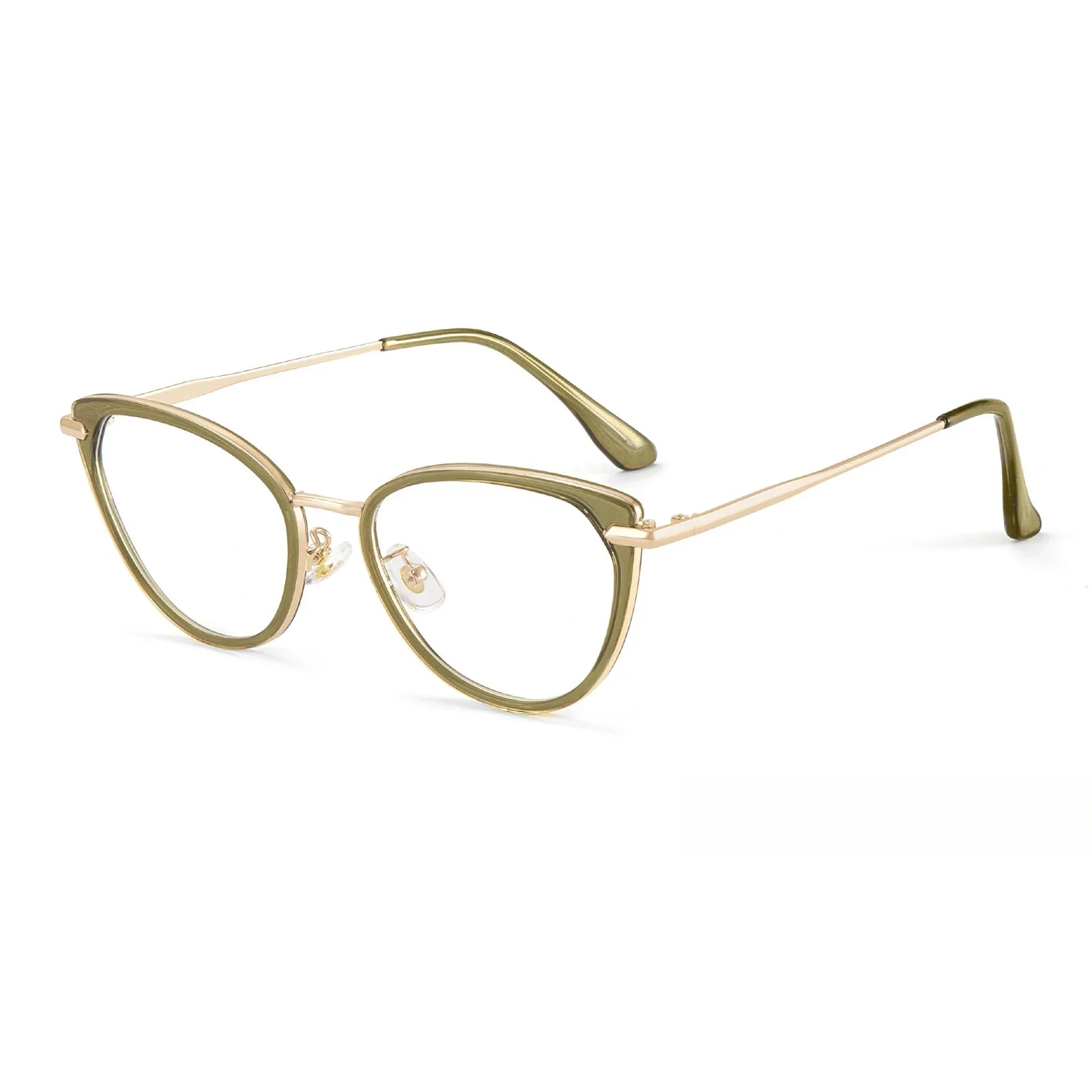 OLLYMURS New Retro Alloy Glasses Frame Women Cat Eye Optical Prescription Eyeglasses Fashion Trend Plain Makeup Ins Style