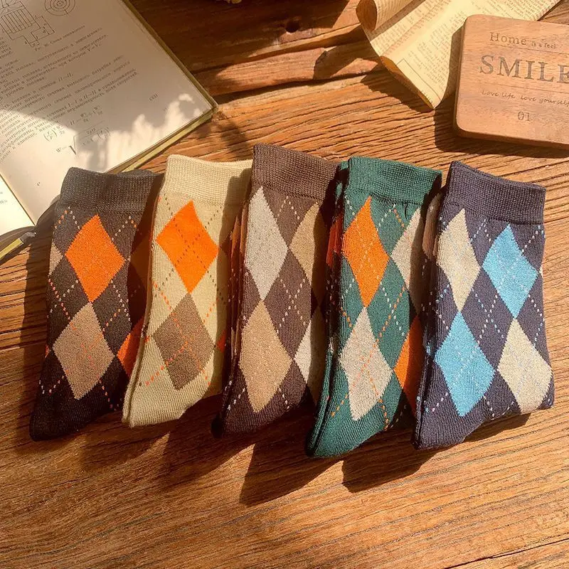 

5-парный пакет значений! Женские уютные зимние носки, термоноски до середины экипажа с узором Argyle для женщин