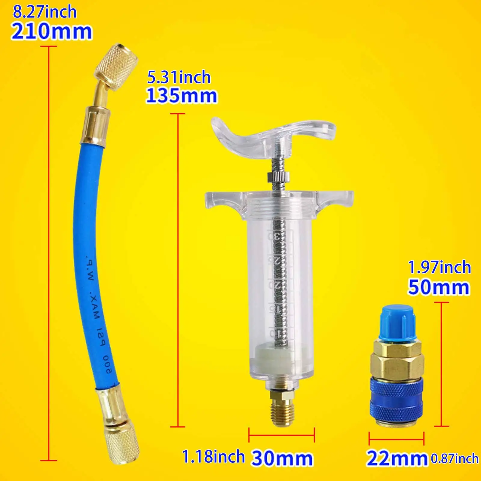 

Car Cooling System Dye Injectors Kit 1/4 Inch Threaded Connector Tool for Air Conditioner Maintenance