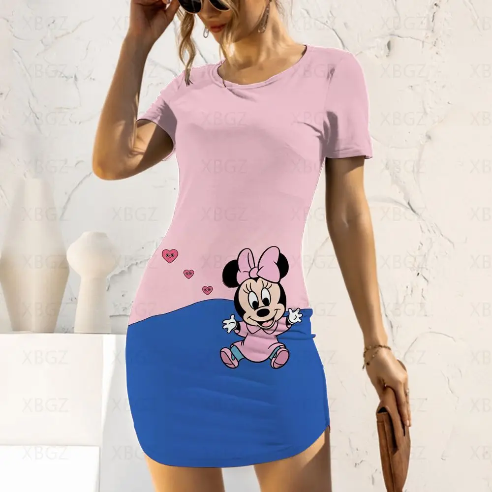 Vestito estivo da donna stretto Minnie Mouse Cartoon Party Dresses Mickey primavera 2024 Sexy Woman Fashion Disney 3D Print Slim Fit Top