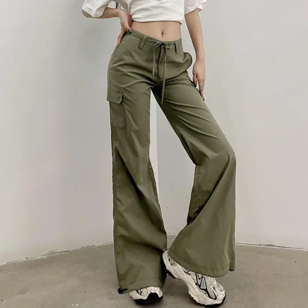 

Lady Pants Solid Color Breathable Full Length Wide Leg Women Trousers for Home