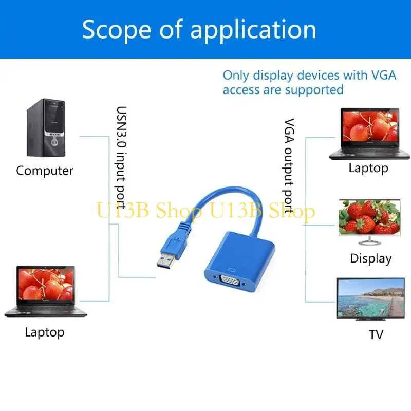 

U13B USB To VGA Multi Display Converter for Win 7/8/10 Desktop Laptop PC
