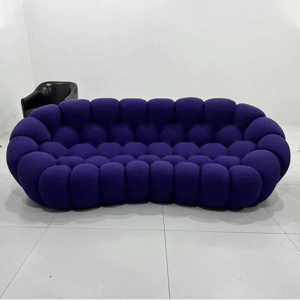 Linlamlim Bubble Curved Sofa Stylish Fabric Designer Couch Fluffy Cloth Sofa Set Modular Football Sofa for Living Room Furniture