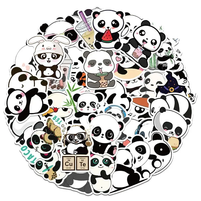 50PCS Cartoon Panda Stickers Cute Cartoon Panda Children Student Stationery Stickers Waterproof Reusable Stickers