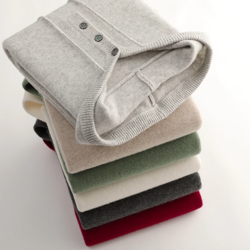 

Высококачественный мужской свитер с капюшоном, пуловер из 100% мериносовой шерсти, осень-зима, повседневный кашемировый трикотаж, популярная корейская плотная одежда