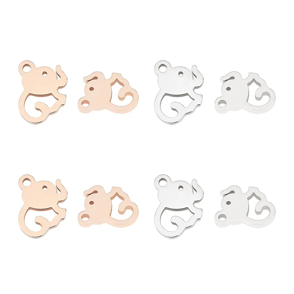 

1box 8pcs 2colors 304 Stainless Steel Laser Cut Elephant Rose Stainless Steel color 12x11x1.5mm Hole: 1.2mm 4pcs/color