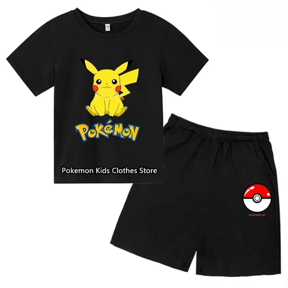 Preschool 3-12 years old Cartoon Animal Print kids pokemon T-shirt Set Boys' Clothing Leisure Cotton Pikachu Short Sleeve