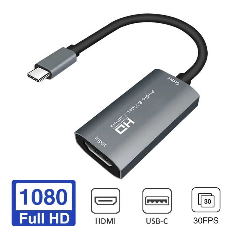 

Карта видеозахвата портативная 1080p на Type C HDMI-совместимая аудиозаписывающая коробка записывающая карта