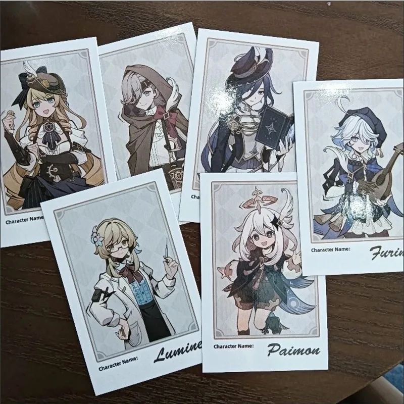 6Pcs/Pack Game Merch Fans Collection Character Cards Lumine Clorinde Paimon Navia Lyney Focalors Furina de Fontaine Gift