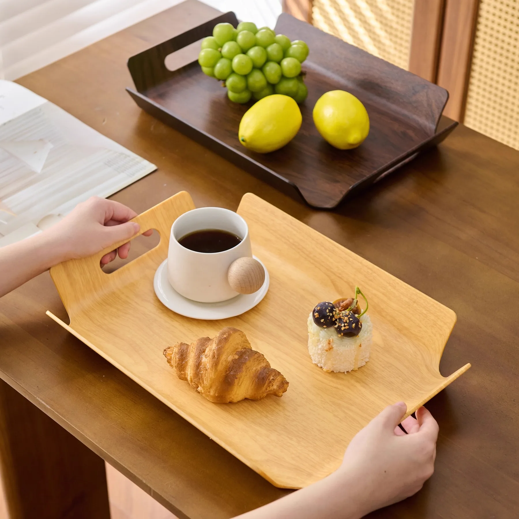 خمر الجوز الخشب الحبوب صينية مستطيلة اضافية كبيرة تخدم صينية المنظم كأس كوستر عدم الانزلاق جديد النمط الصيني صينية شاي