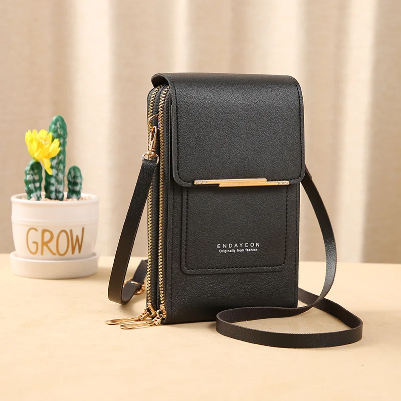 Fashion Girls Women Bags Soft Leather Wallets Touch Screen Smartphone Cell Phone Purse Crossbody Shoulder Strap Handbag for Lady