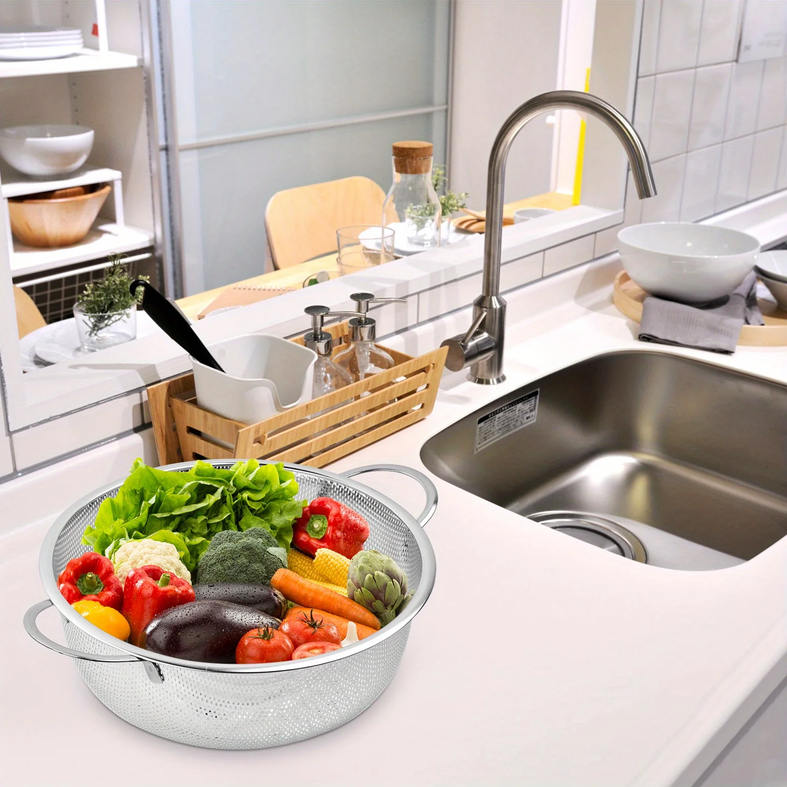 Kitchen Colander Fruit Wash Strainer Stainless Steel Strainer Basket Vegetable Washing Colander