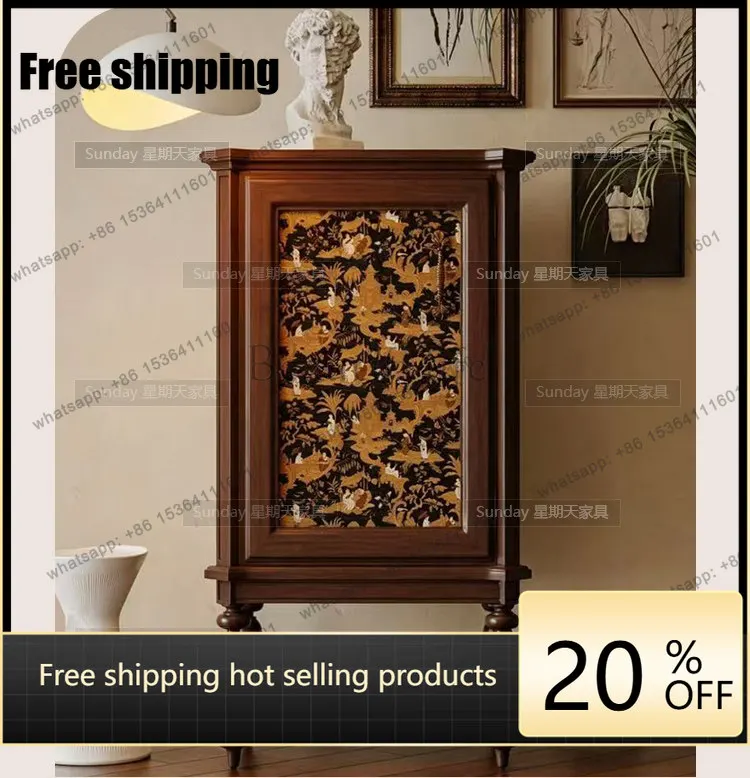 Factory Direct Medieval Walnut Color Living Room Locker Hand Painted Bucket Cabinet
