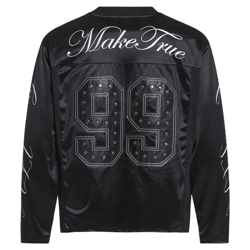 Men Hip Hop T shirts Rivet Letter Patchwork Oversized T-Casual Loose Long Sleeve Tshirts Streetwear Tee Tops Unisex