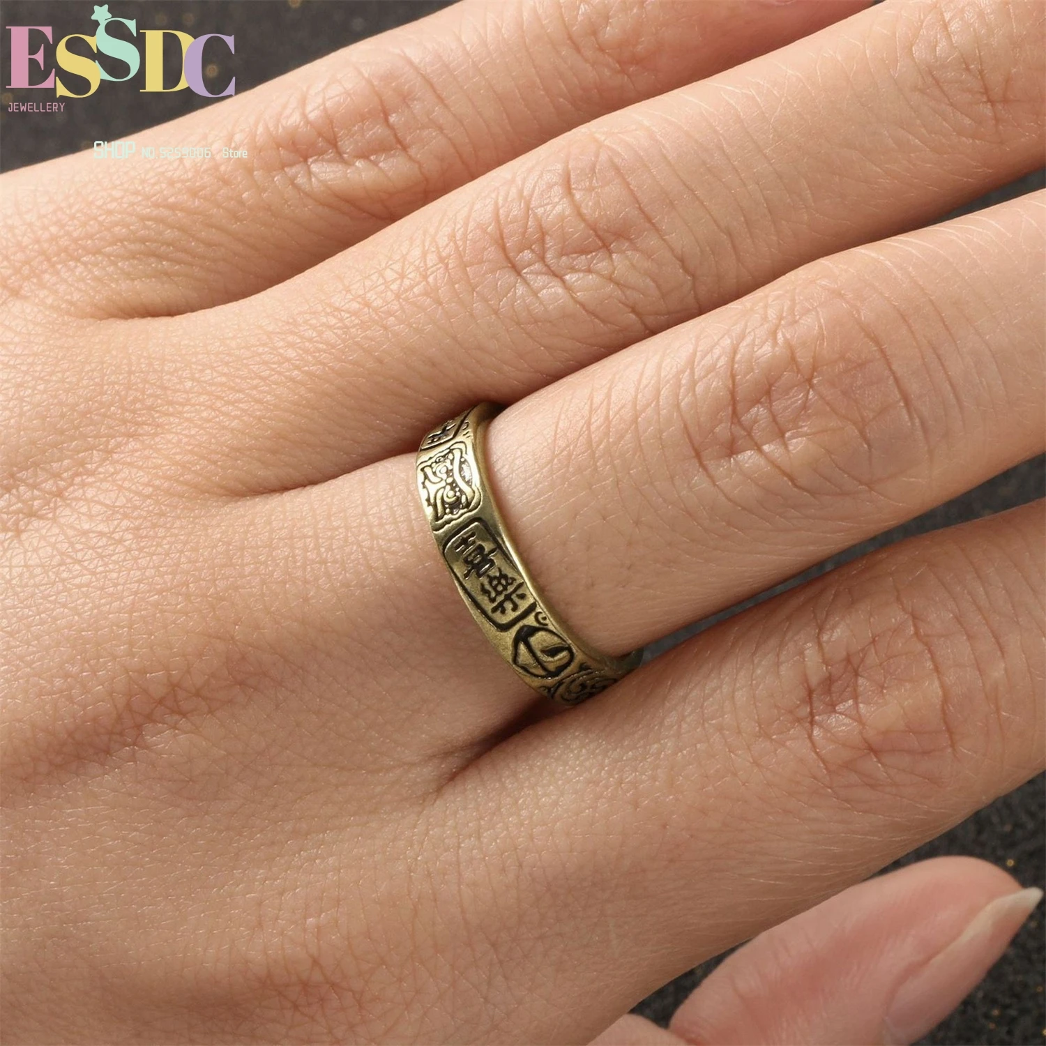 

Wealth Happiness Brass Jewelry Set Chinese Style Open Bangle Ring Couple Matching Hanfu Costume Creative Vintage Gift