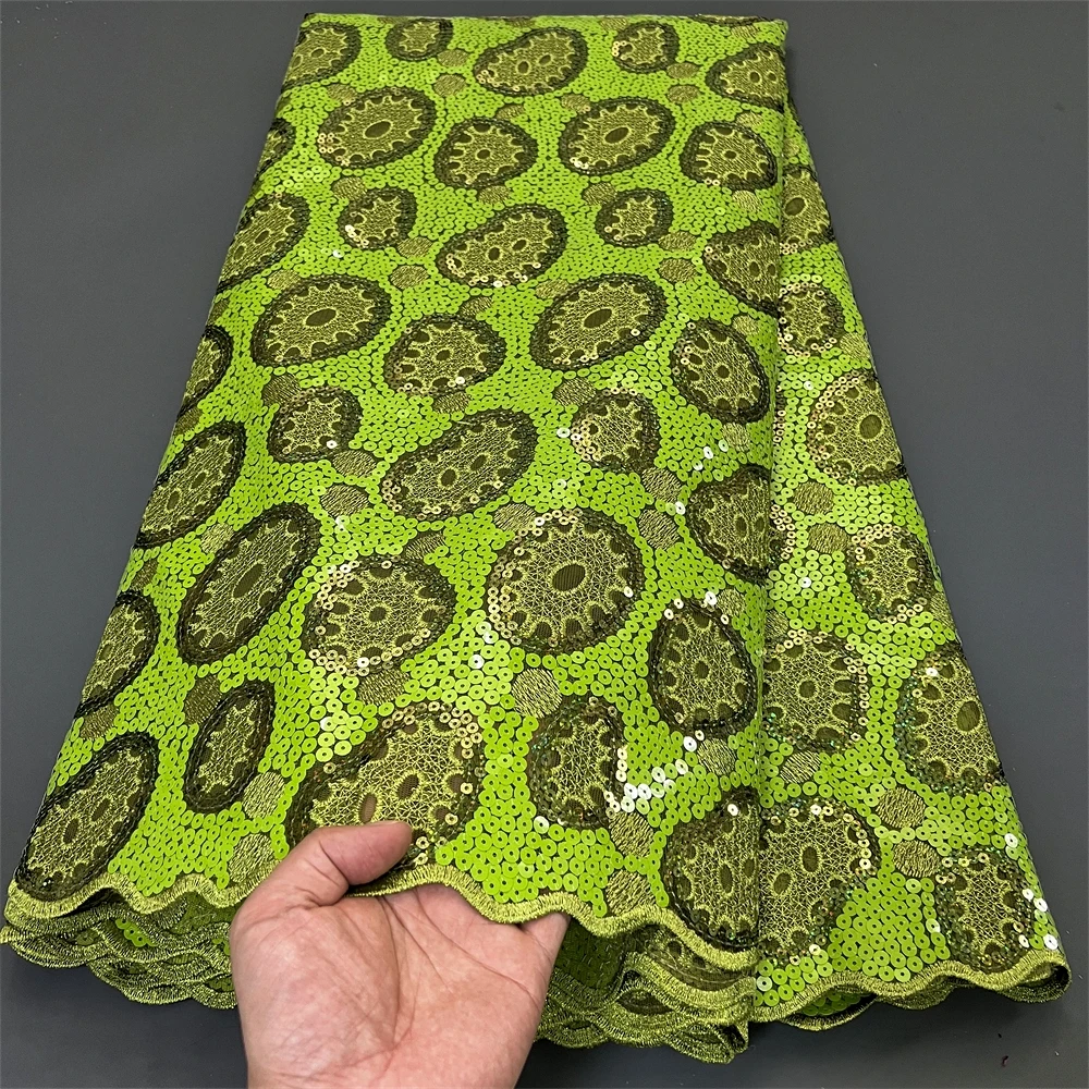 2024 High Quality African Nigerian With Tulle Sewing Lace Fabric Guipure Embroidery Dresses Sequins Beads Stone 5yards PS0034