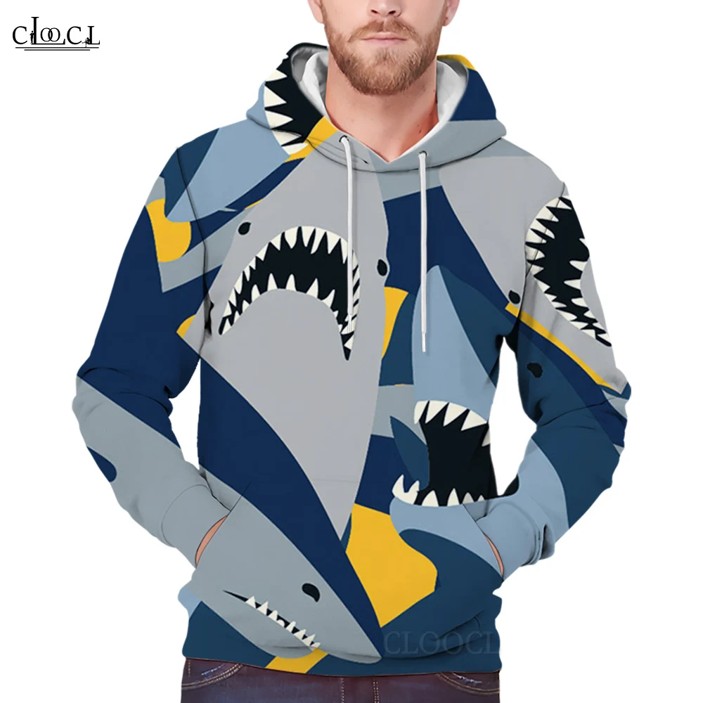 

CLOOCL Men's Hoodies Crazy Shark Printing Jacket Casual Pullover Tops Party Clothing Fashion Harajuku Sweatshirts Streetwear