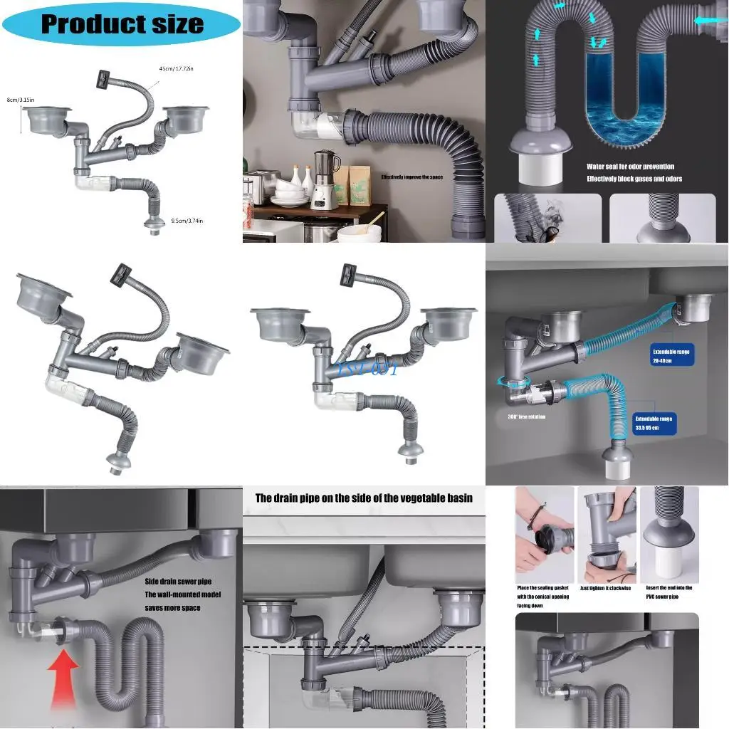 

E15A Полный комплект для модернизации дренажа, не засоряющая раковину, современная кухонная сливная система, простая установка
