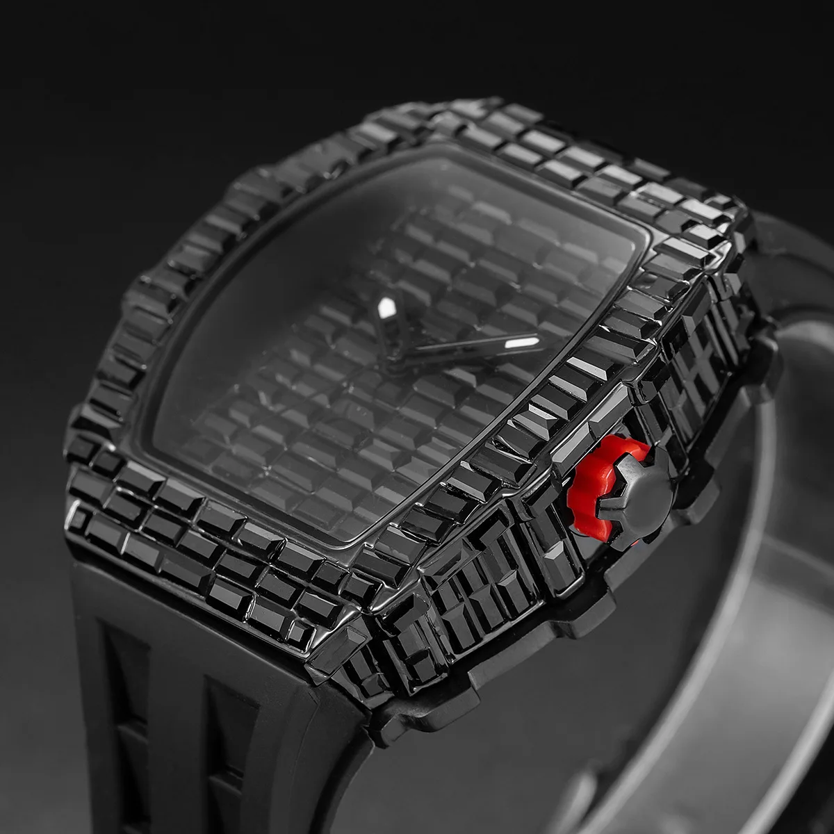 New Rectangular Black Zircon Wacth For Men Luxury Tonneau Mille Wristwatch Fashion Unique Iced Out Waterproof Clock Dropshipping