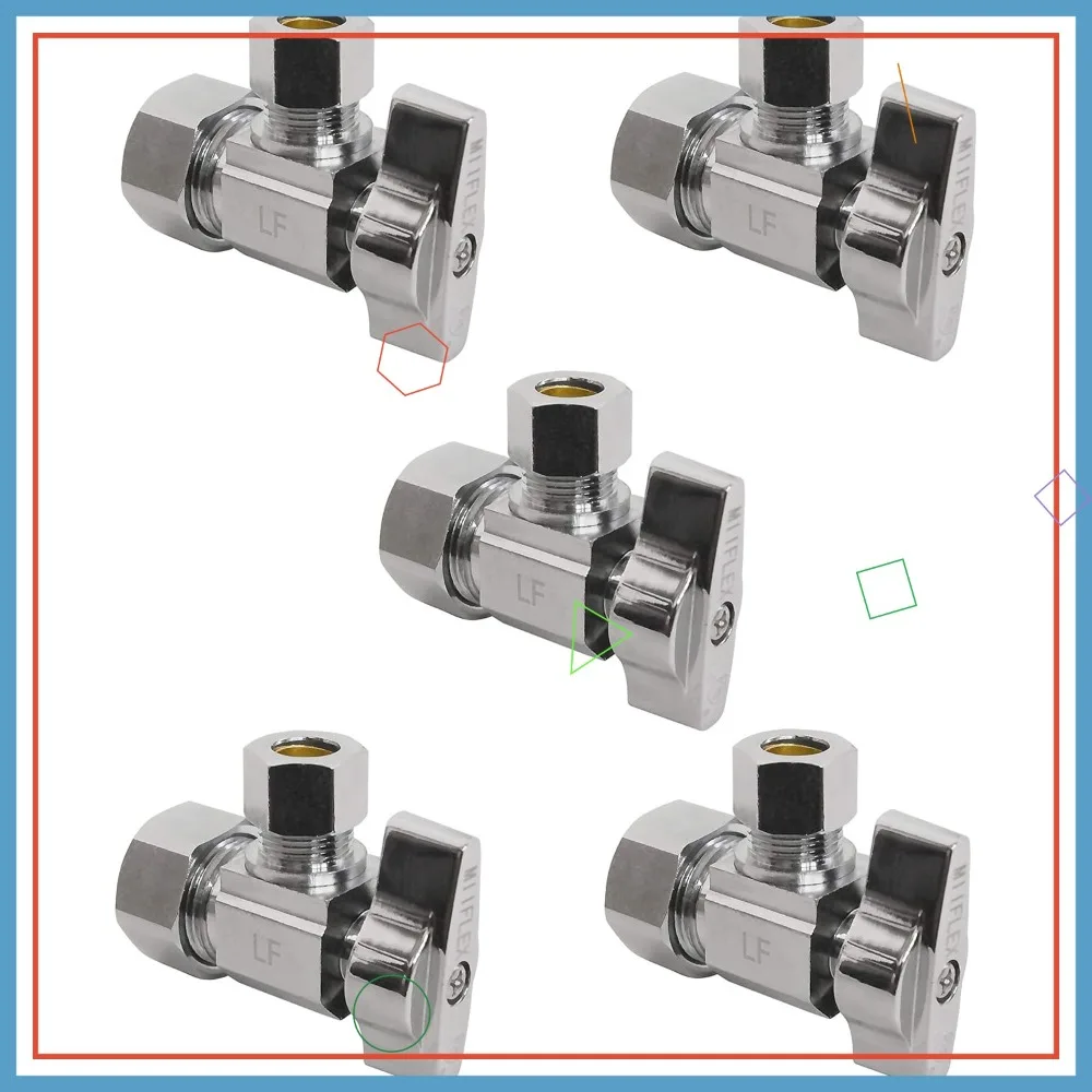 

Усиленный угловой запорный клапан с поворотом на 1/4 оборота, 1/2 дюйма Входное отверстие NPT x 3/8 дюйма OD Outlet, хромированная латунь, 5 шт. в упаковке