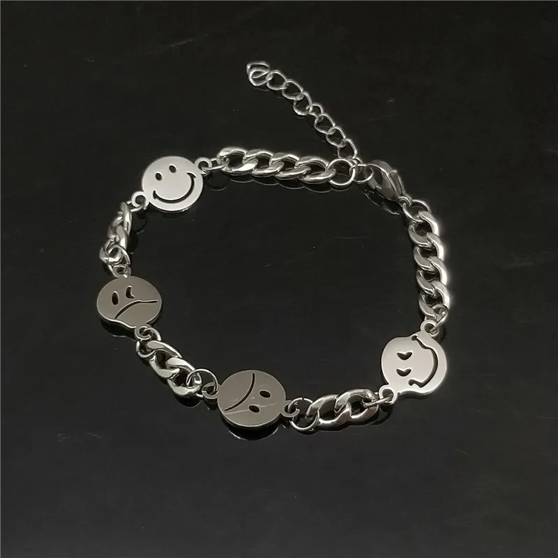 Fashion Smile Stainless steel Bracelet For Girl Woman Bangle Silver Color Bracelets