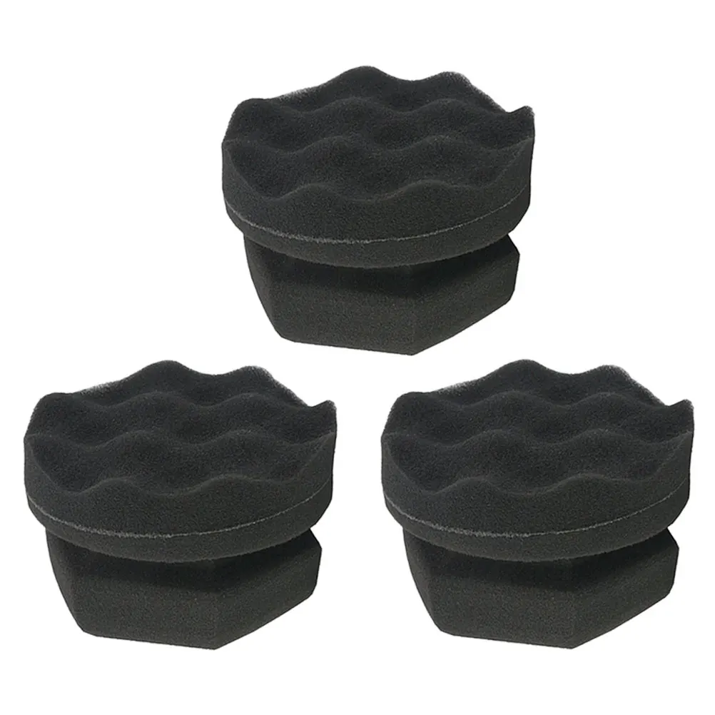 3Pcs Car Polishing Wax Sponge Wave Pattern Size 6 Black High Absorption Durable Waxing Sponge Vehicle Waxing Polish