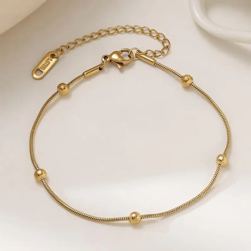 Edelstahl Perlenarmband mit runder Schlangenkette für Damen, goldfarben, geometrisches Armband, luxuriöses Hochzeits- und Party-Schmuckgeschenk