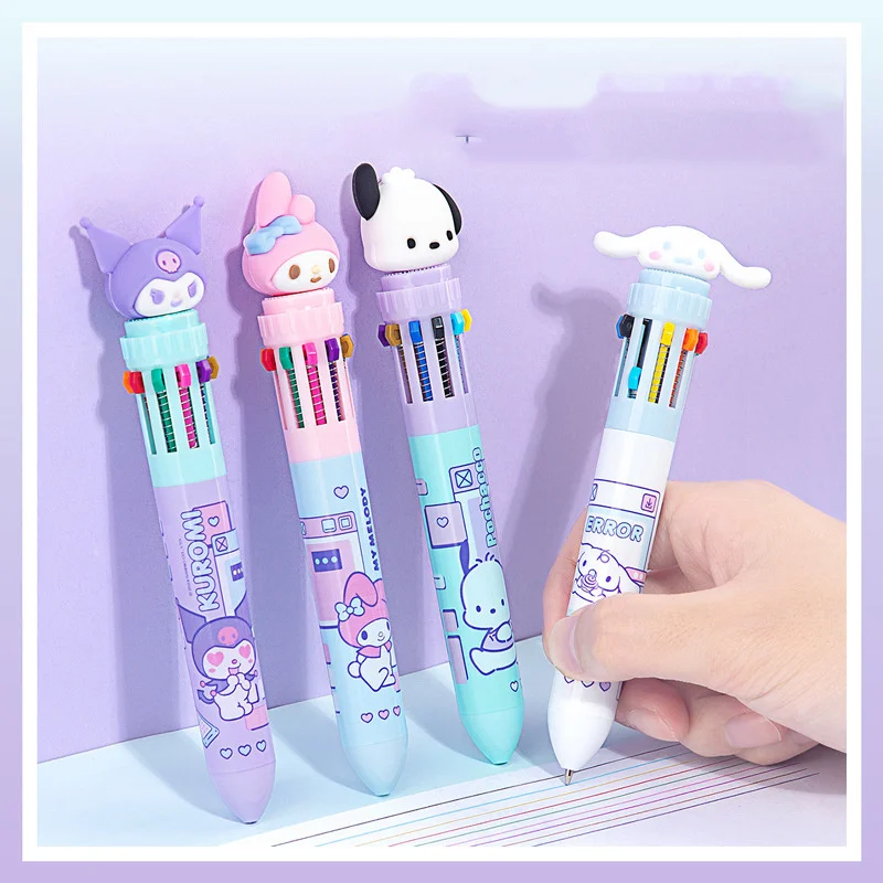 12pcs/lot Sanrio Kuromi Cinnamoroll 10 Colors Ballpoint Pen Cute Melody Pochacco Ball Pens School Office Supply Stationery Gift