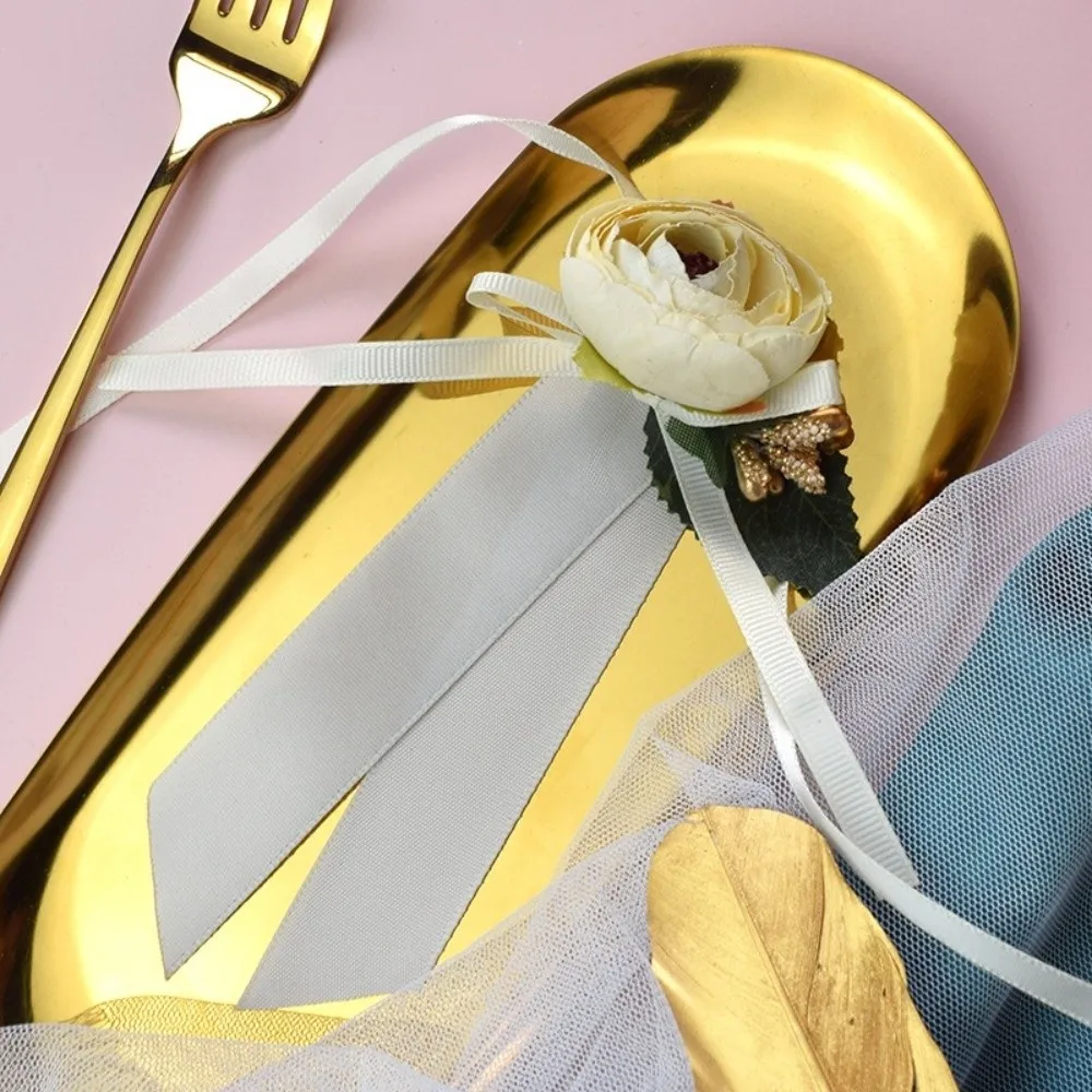 6pcs Realistic Gift Box Decor Silk Ribbon Elegant Wedding Car Flowers Rustic Style Door Handle Flowers Guest Presentation