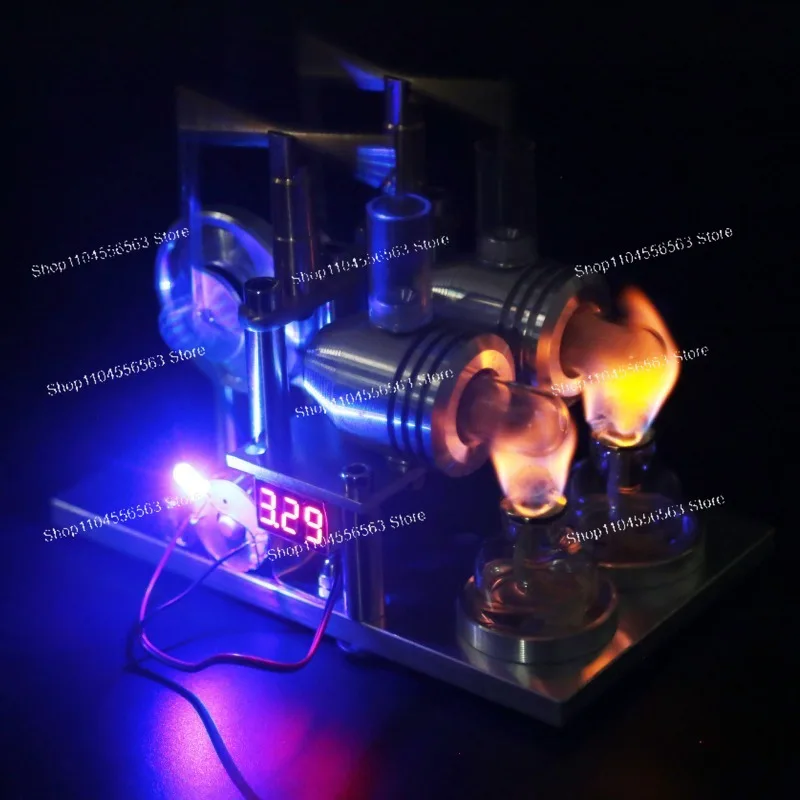Engine Model Balance Double Cylinder with Voltmeter LED5W Light Bulb, Colorful Light 165 * 95 * 130