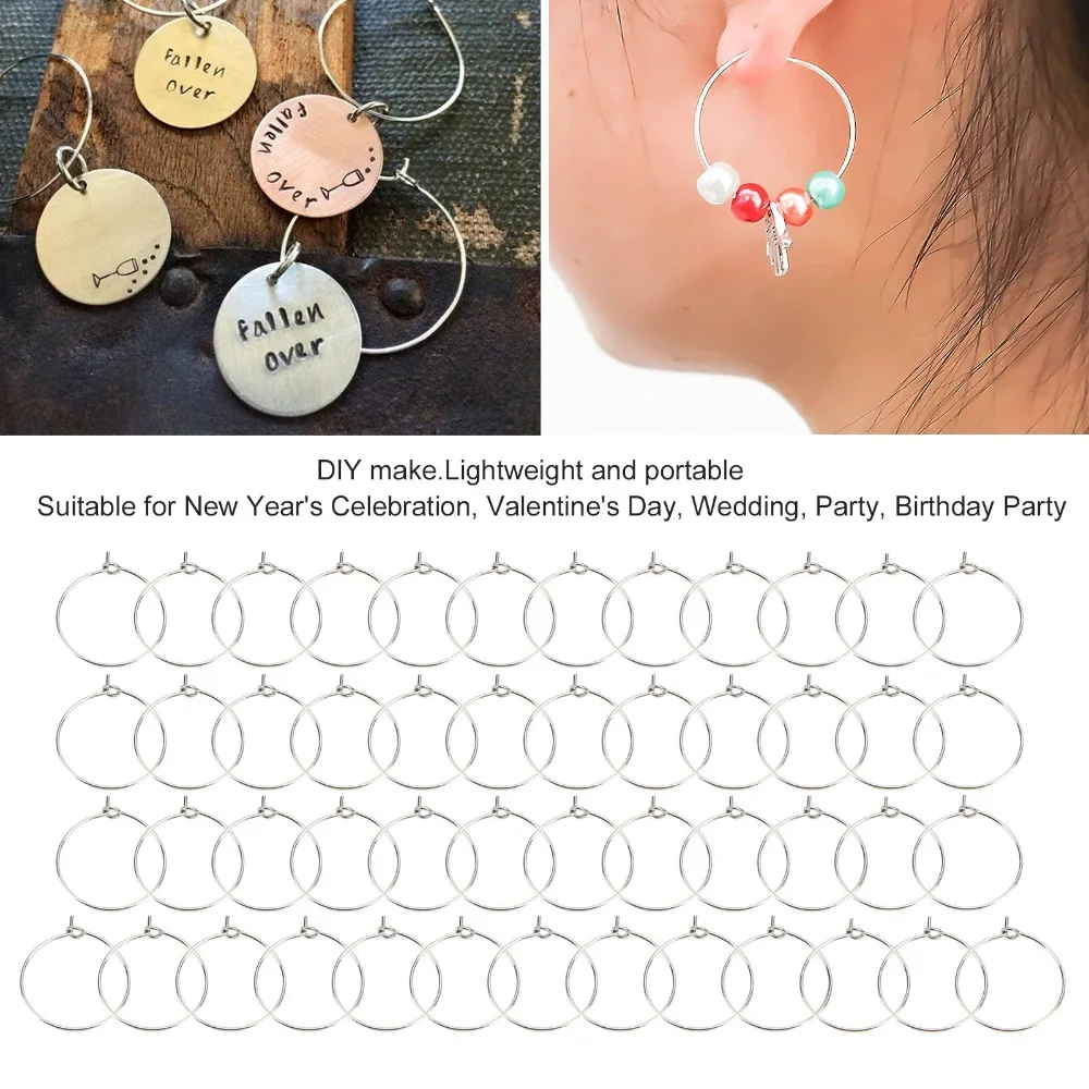50pcs Stainless Steel Bulk Hoop Earrings Open Hoop Silver Hoop Ear Wires Light Weight Round Jewelry Making Findings Party Favor