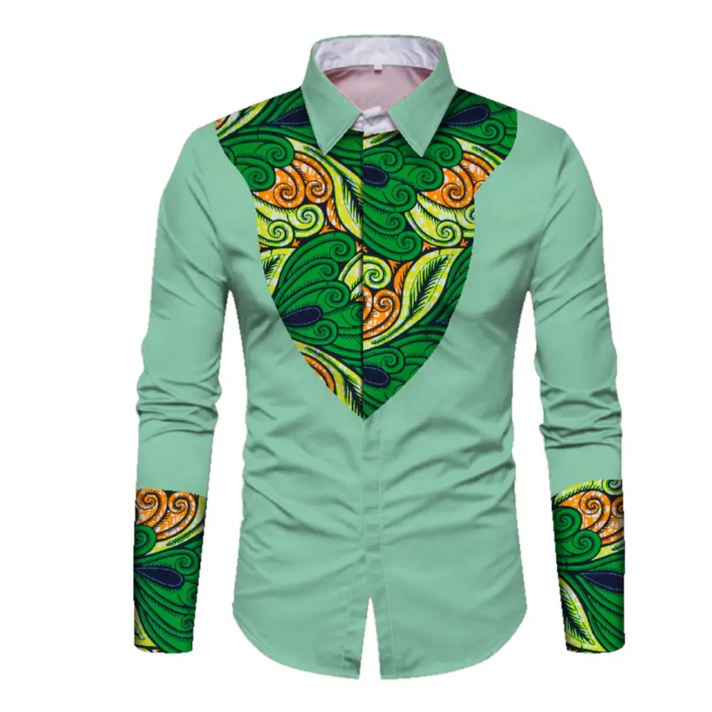 Men African Print Shirt Clothes Long Sleeve Cotton Slim Fit  Lapel Shirt Tops Men Personal Custom Plus Size WYN352