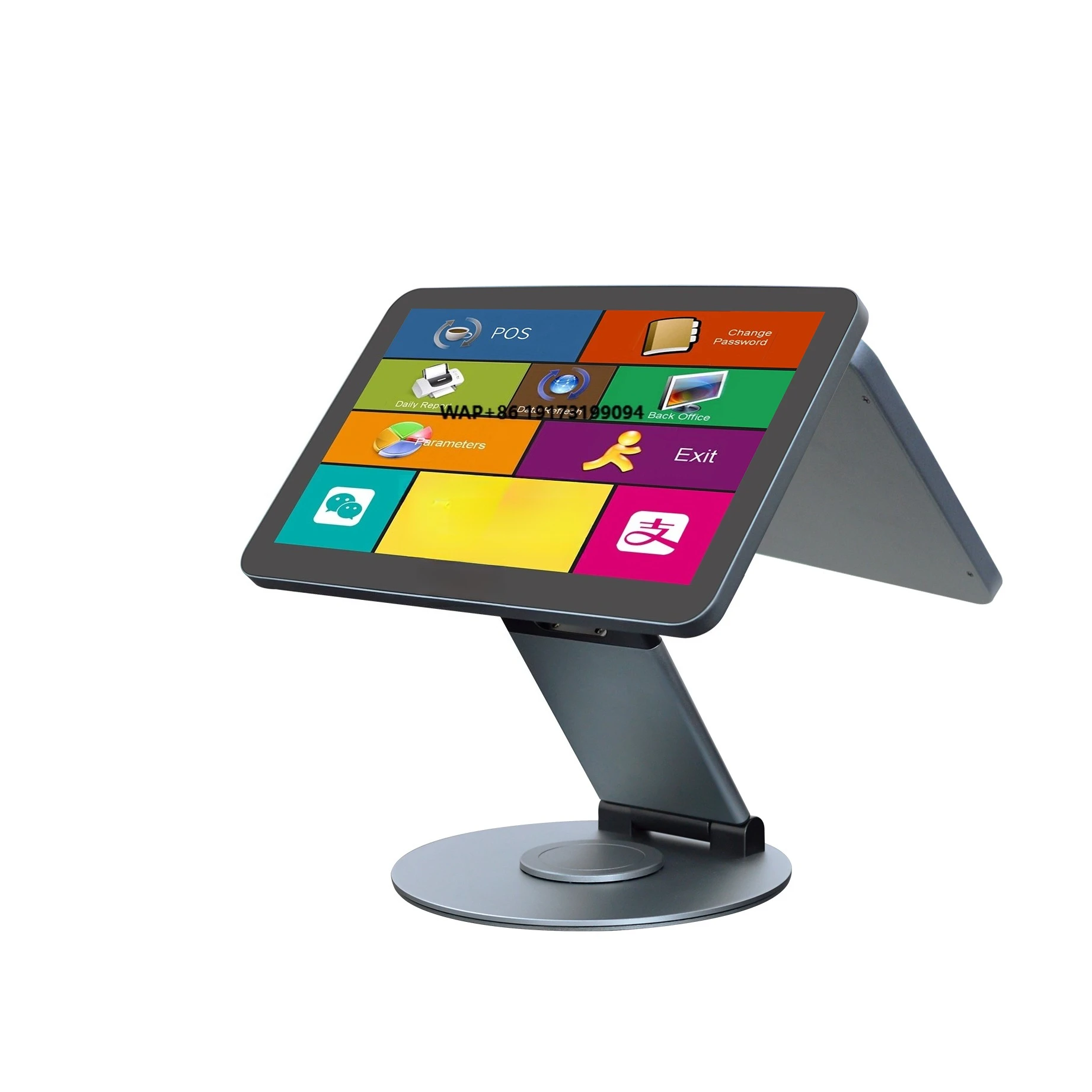 

Aluminum Alloy Touch POS Cash Register with Large Screen Free Rotation Folding Design USB Bluetooth NFC WiFi Connectivity