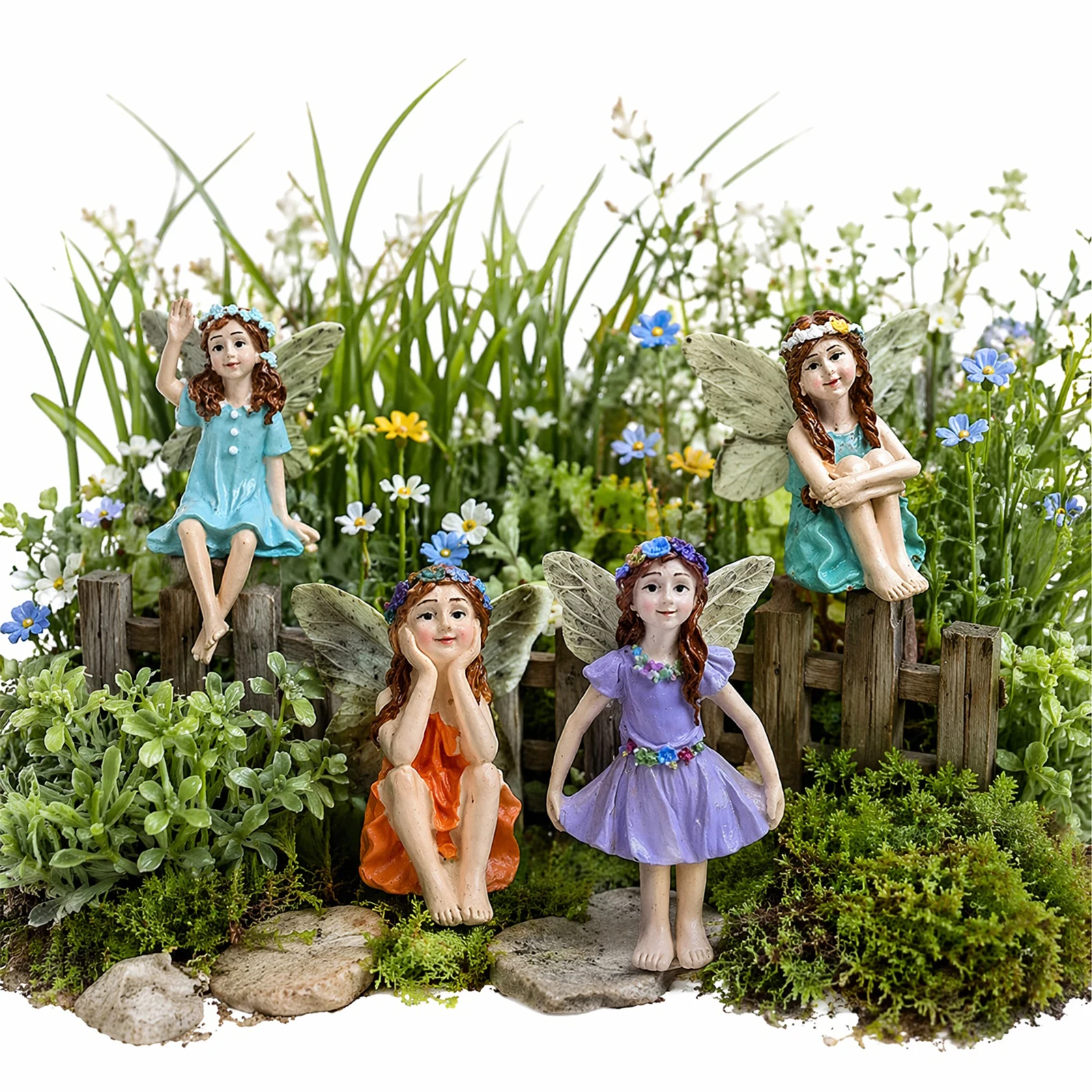 Resin Garden Vintage Fairy Figurines Non-Fading Mini Fairies Stake Miniature Fairies Ornaments for Outdoor Garden Yard Lawn