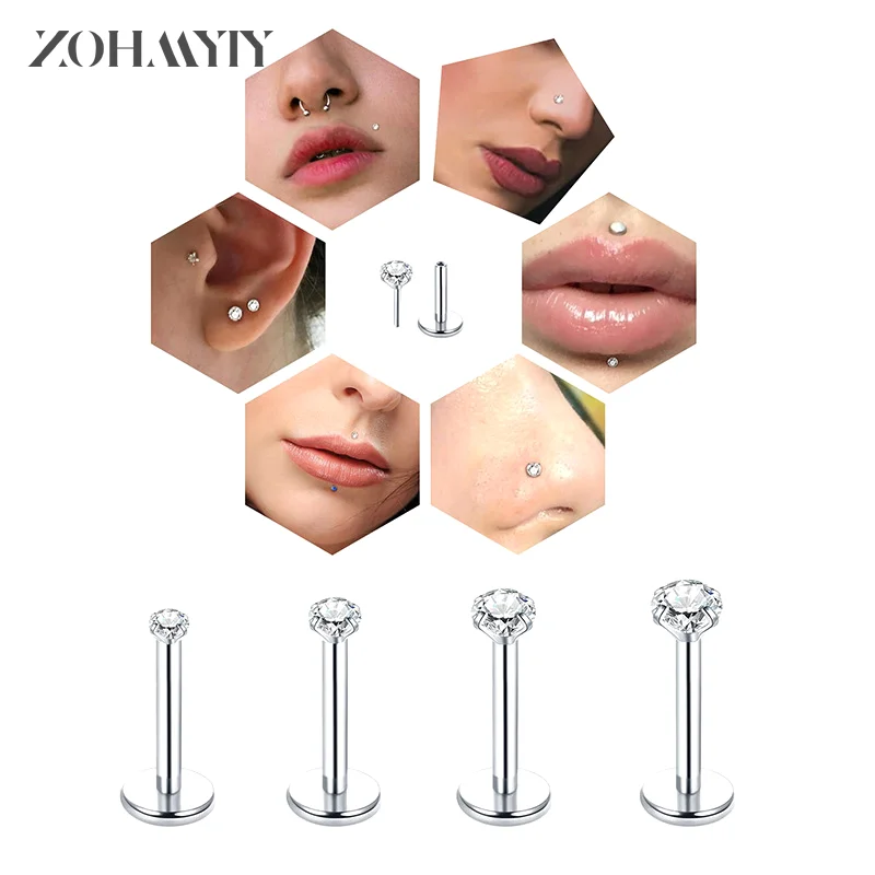 1/4 Stuks Titanium Staal Lip Labret Piercing Set Kristal Goud Zilver Kleur Lip Stud Oor Tragus Helix Kraakbeen Piercing